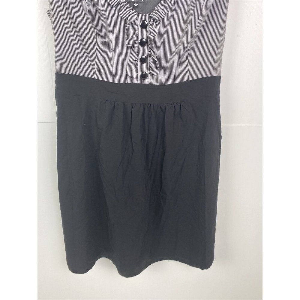 City Chic Size M Womens Pencil Dress Black Silver Pin Striped Bust Ruffle Button - Picture 3 of 8